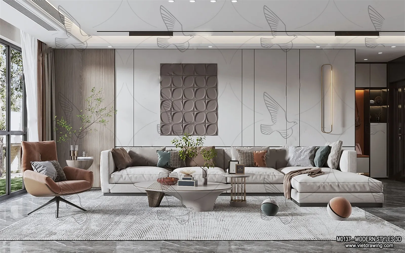 Living Room and Dining Room - 3D Interior Scene - 3D Models - 081