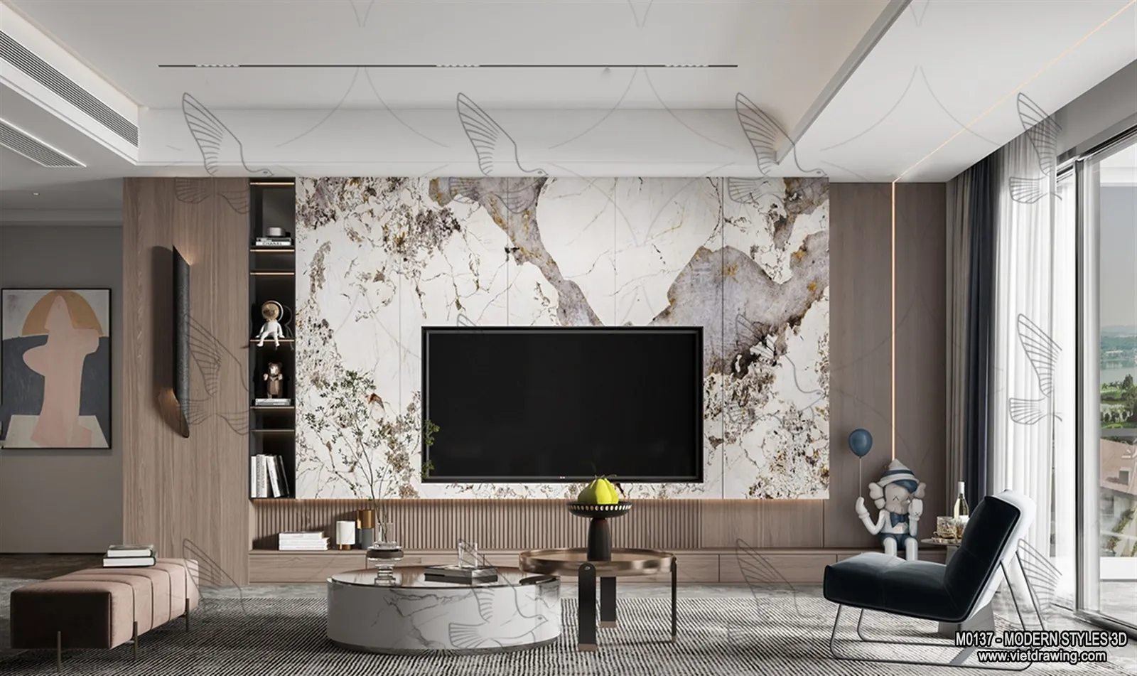 Living Room and Dining Room - 3D Interior Scene - 3D Models - 082