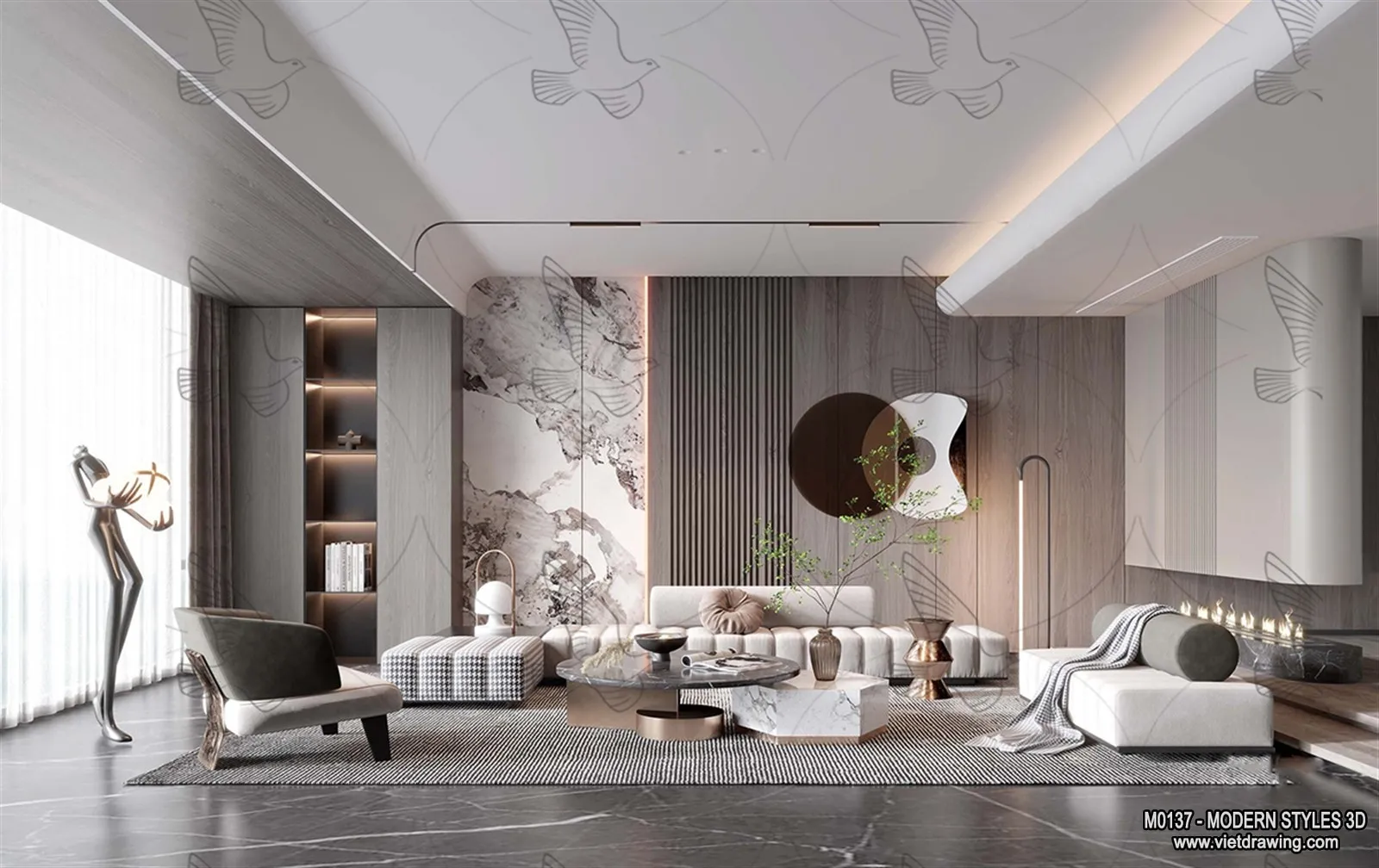 Living Room and Dining Room - 3D Interior Scene - 3D Models - 083