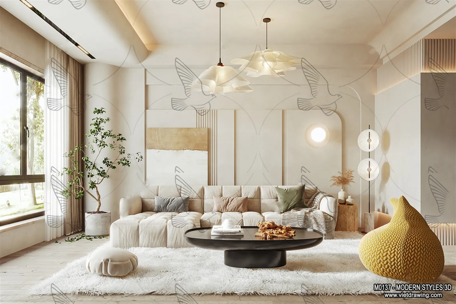 Living Room and Dining Room - 3D Interior Scene - 3D Models - 084