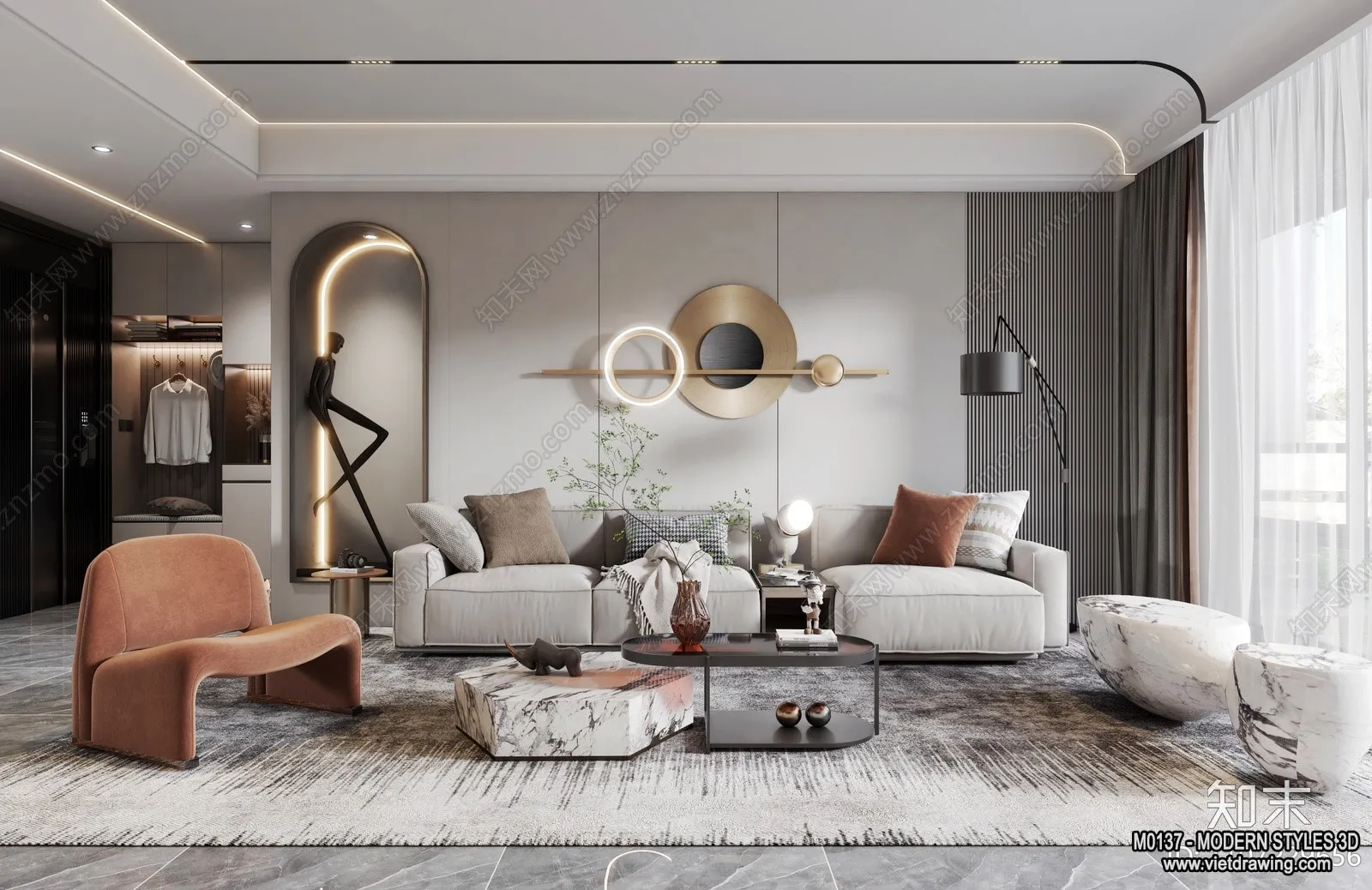 Living Room and Dining Room - 3D Interior Scene - 3D Models - 085