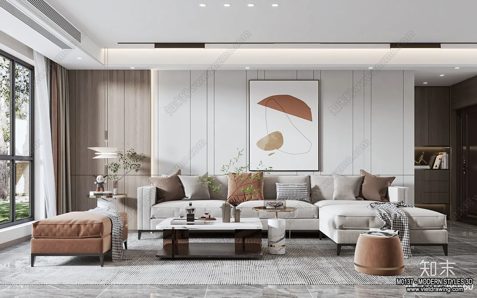 Living Room and Dining Room - 3D Interior Scene - 3D Models - 086