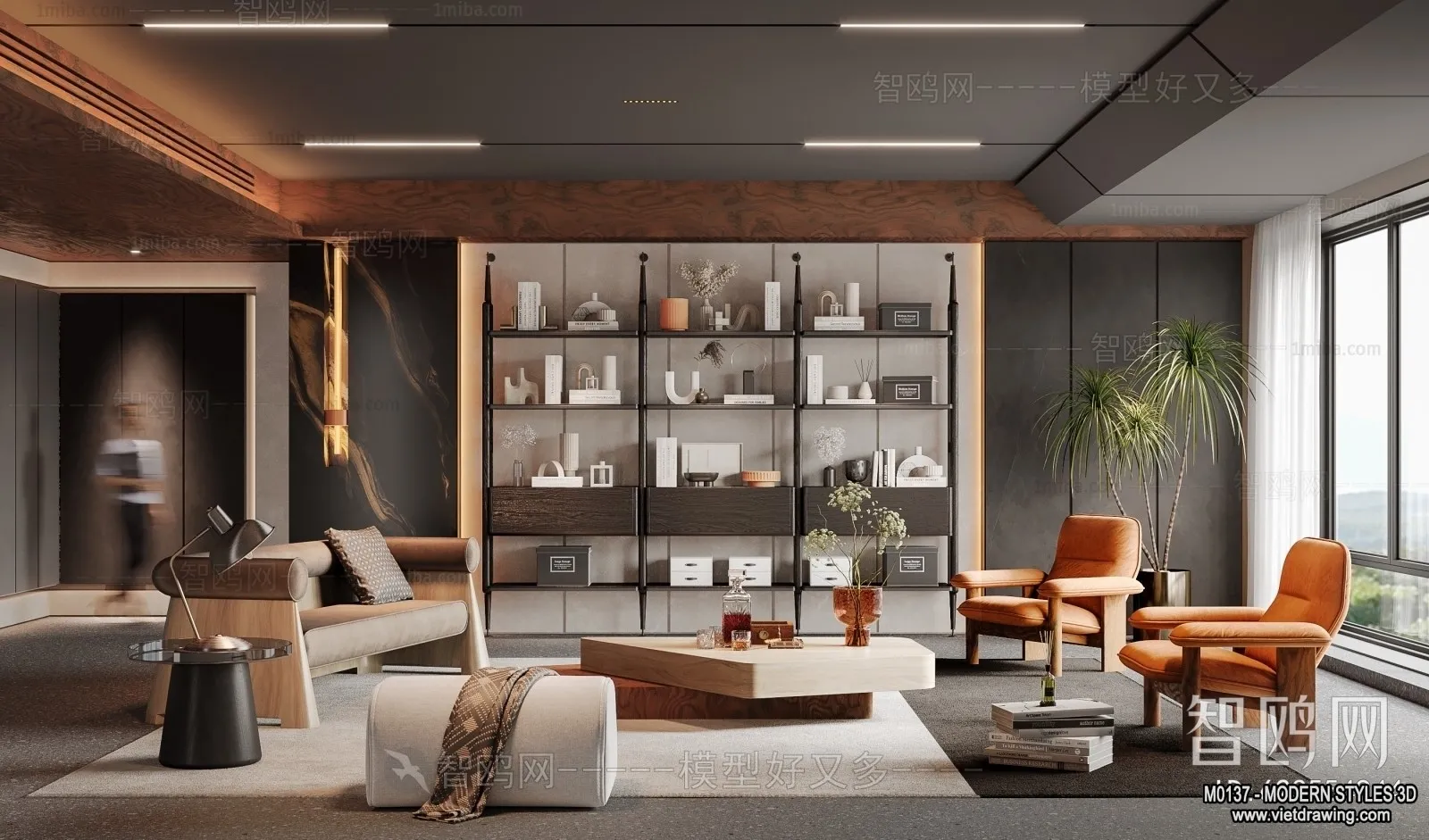 Living Room and Dining Room - 3D Interior Scene - 3D Models - 087