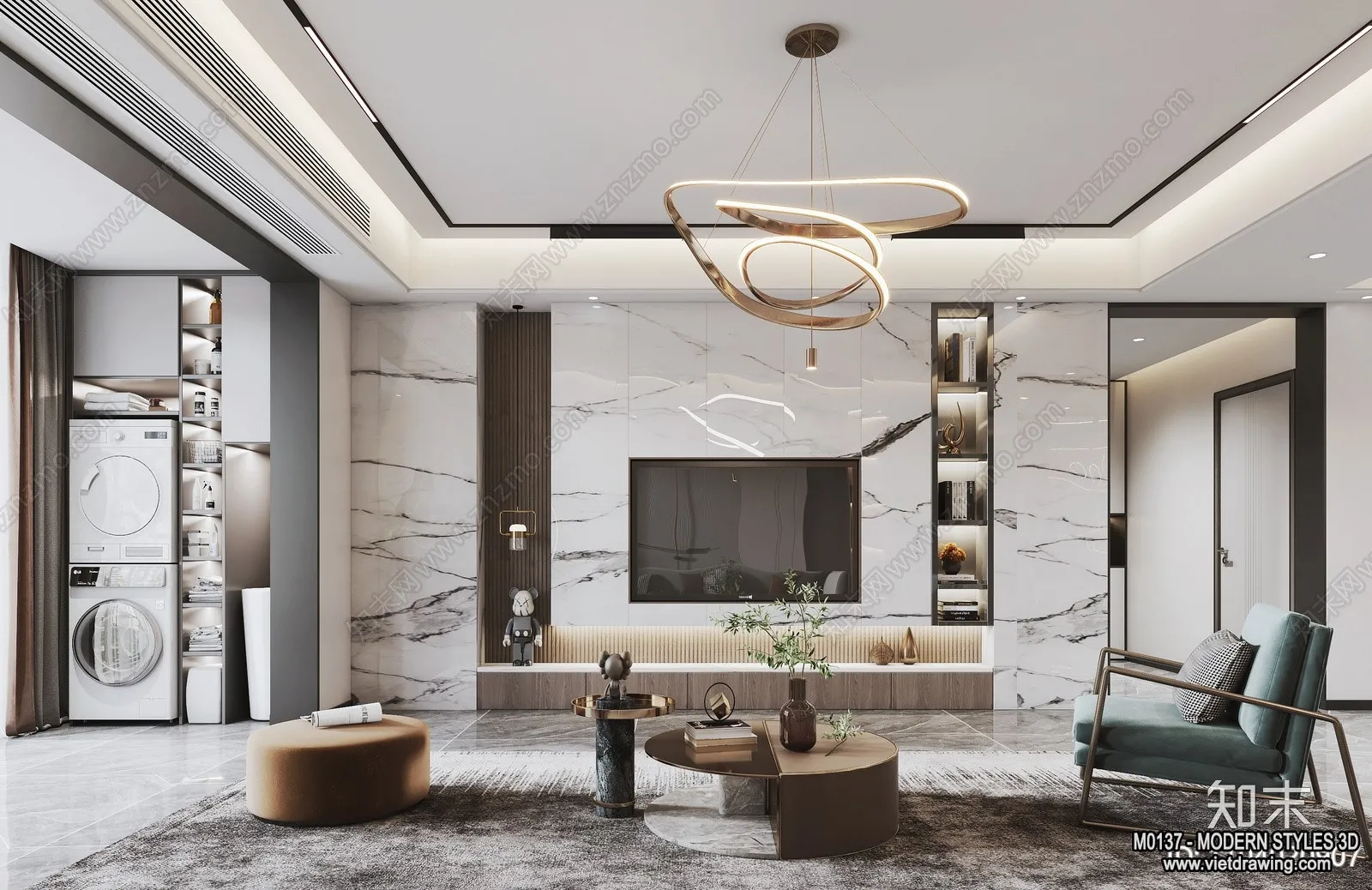 Living Room and Dining Room - 3D Interior Scene - 3D Models - 088