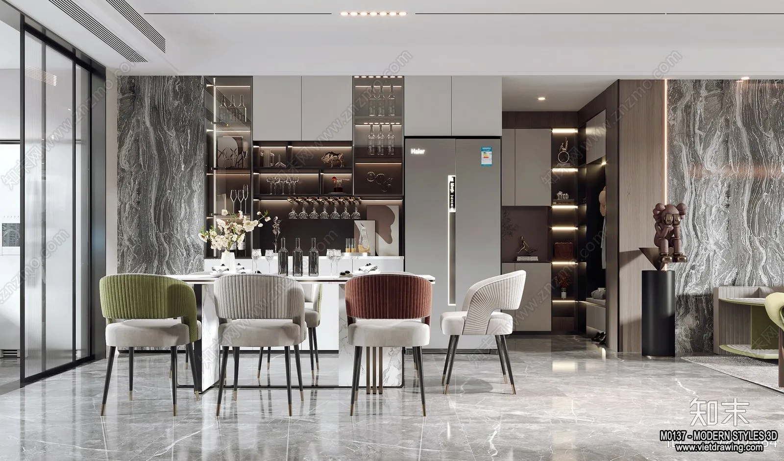 Living Room and Dining Room - 3D Interior Scene - 3D Models - 089