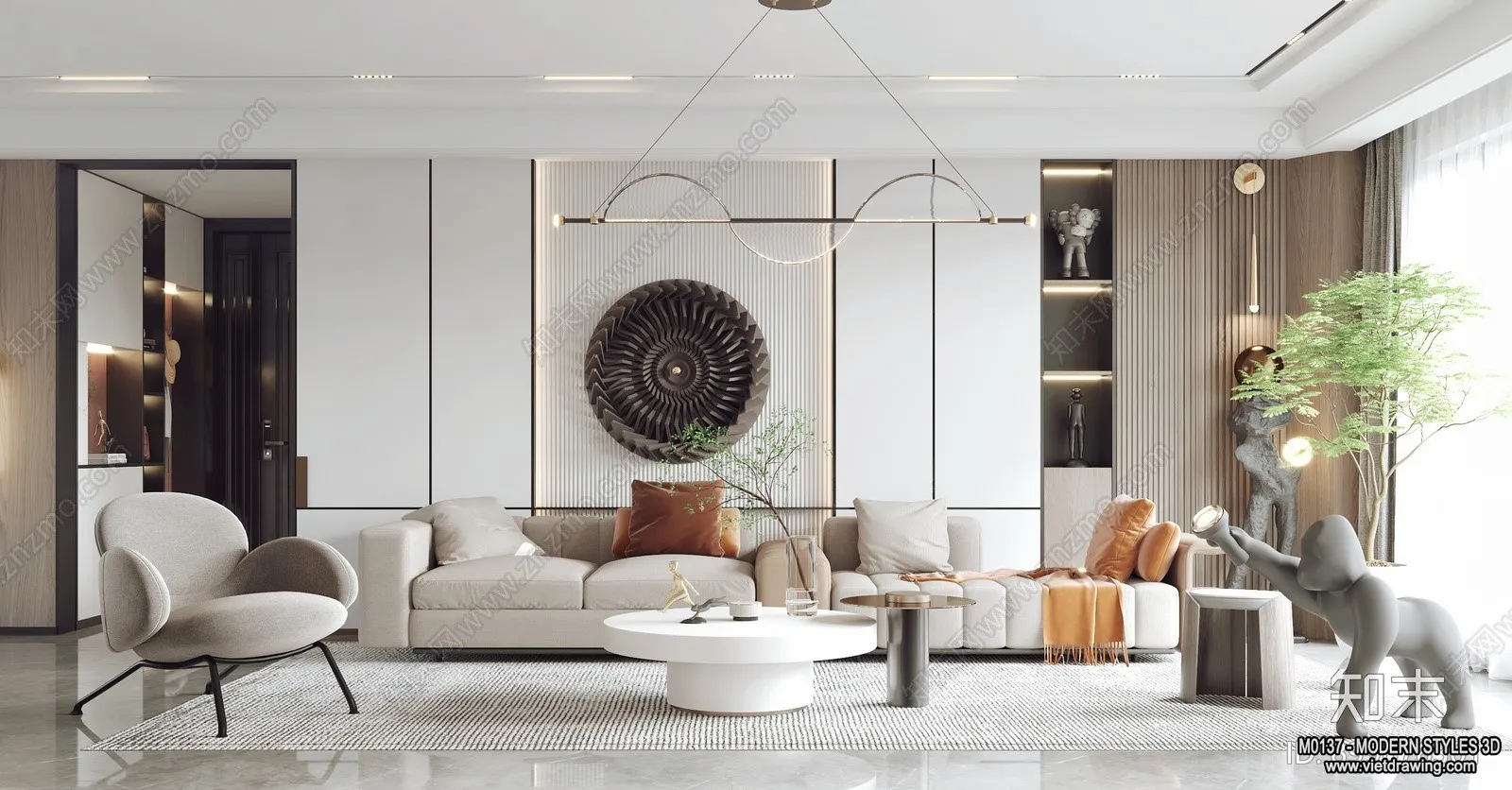 Living Room and Dining Room - 3D Interior Scene - 3D Models - 090