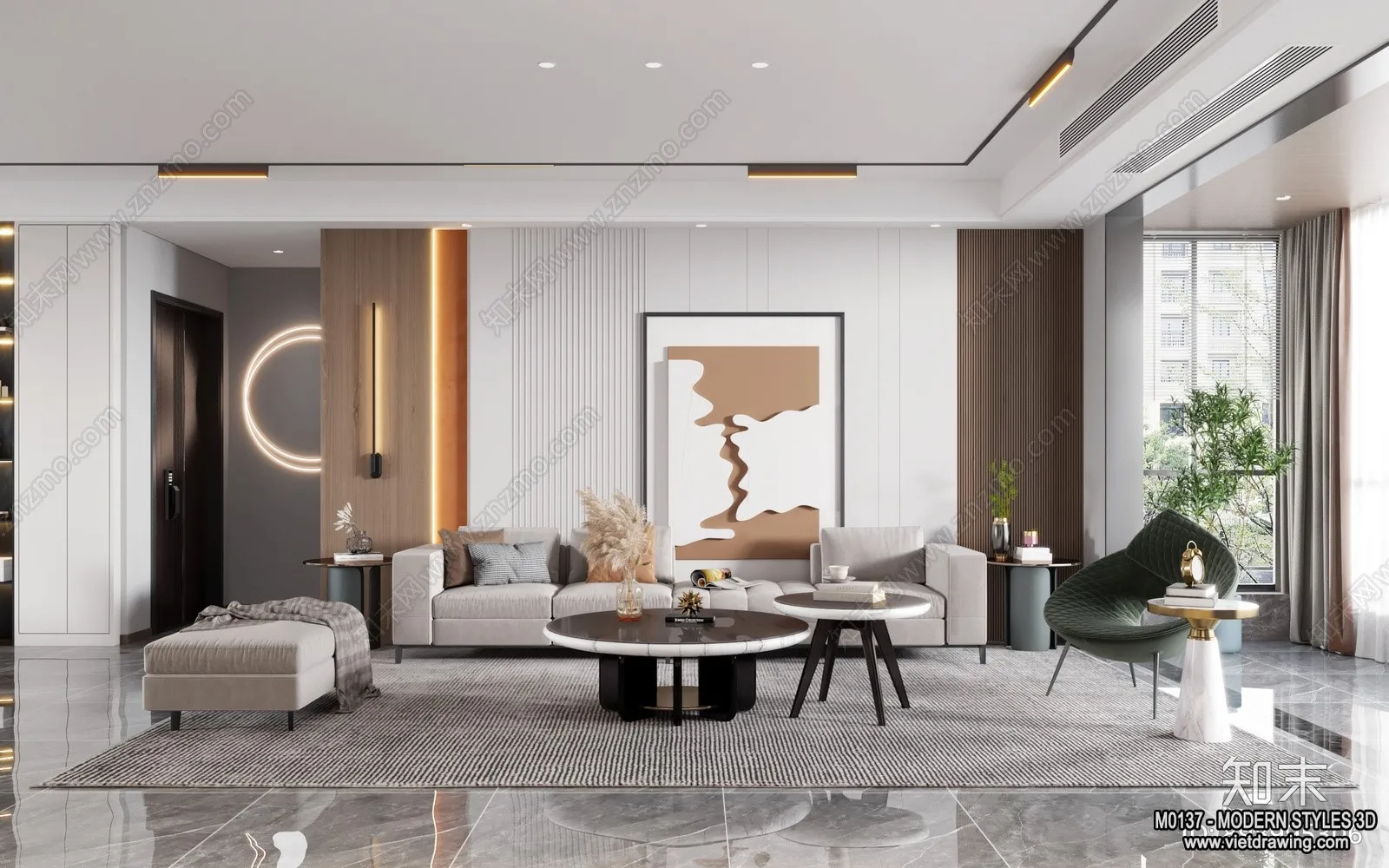 Living Room and Dining Room - 3D Interior Scene - 3D Models - 092