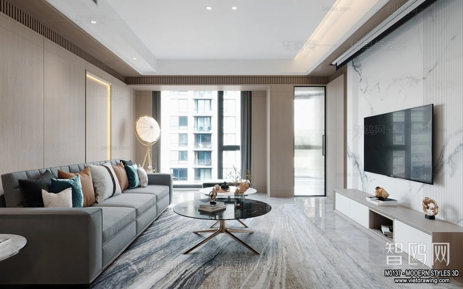 Living Room and Dining Room - 3D Interior Scene - 3D Models - 093