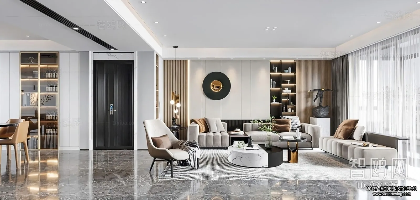 Living Room and Dining Room - 3D Interior Scene - 3D Models - 094