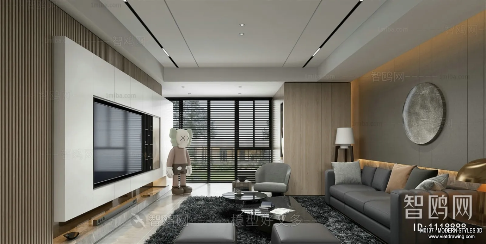 Living Room and Dining Room - 3D Interior Scene - 3D Models - 096