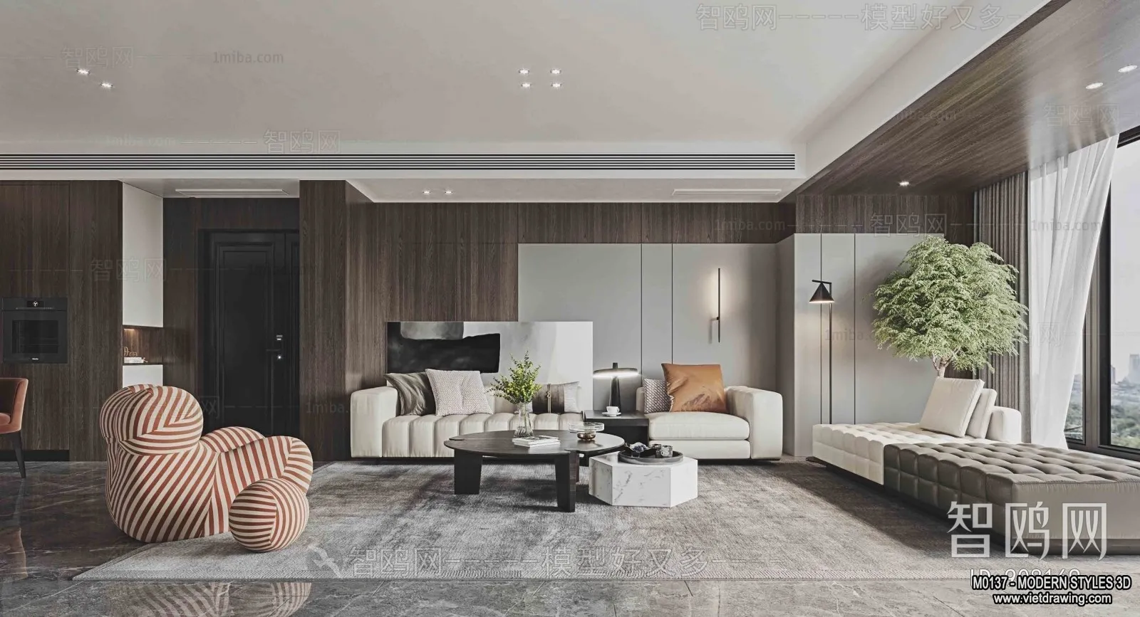 Living Room and Dining Room - 3D Interior Scene - 3D Models - 097