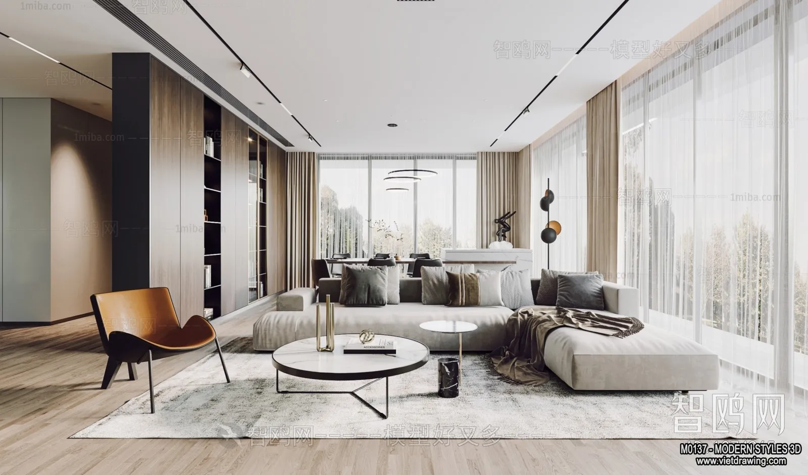 Living Room and Dining Room - 3D Interior Scene - 3D Models - 099