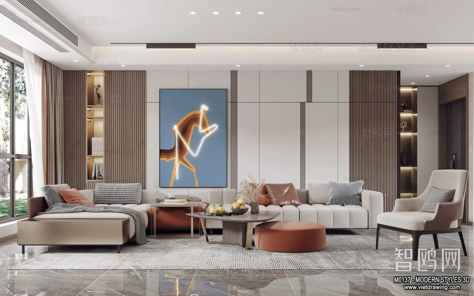 Living Room and Dining Room - 3D Interior Scene - 3D Models - 100