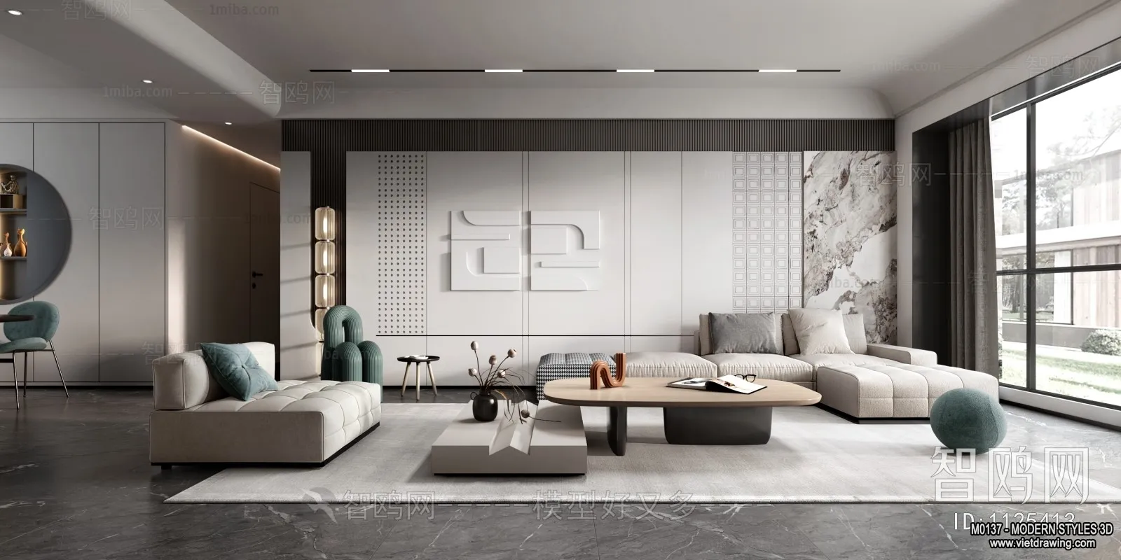 Living Room and Dining Room - 3D Interior Scene - 3D Models - 102