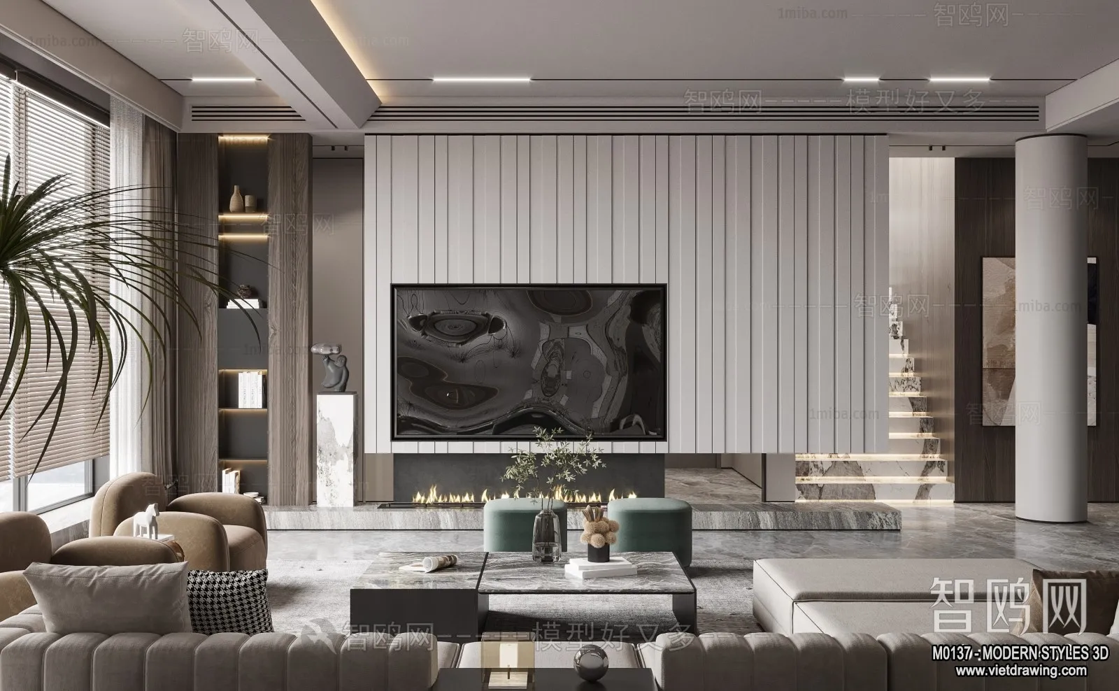 Living Room and Dining Room - 3D Interior Scene - 3D Models - 103