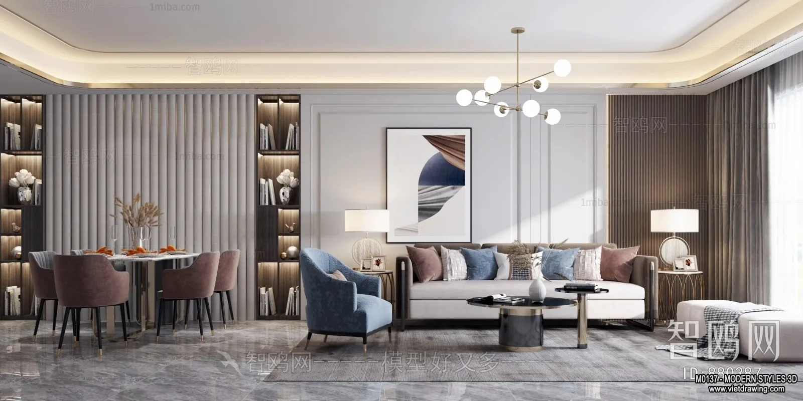 Living Room and Dining Room - 3D Interior Scene - 3D Models - 105