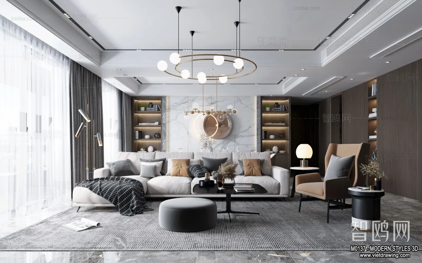 Living Room and Dining Room - 3D Interior Scene - 3D Models - 108