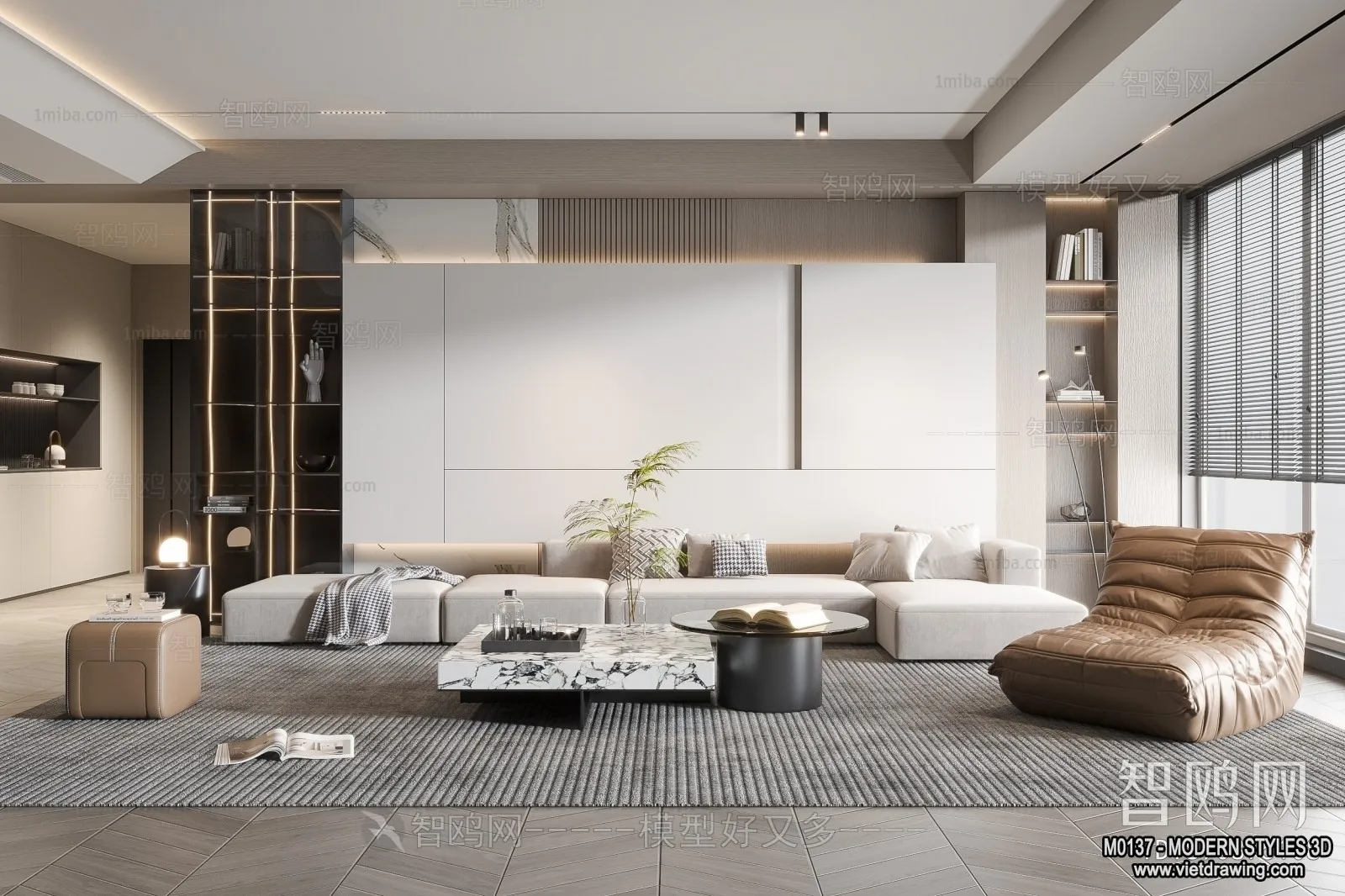 Living Room and Dining Room - 3D Interior Scene - 3D Models - 109