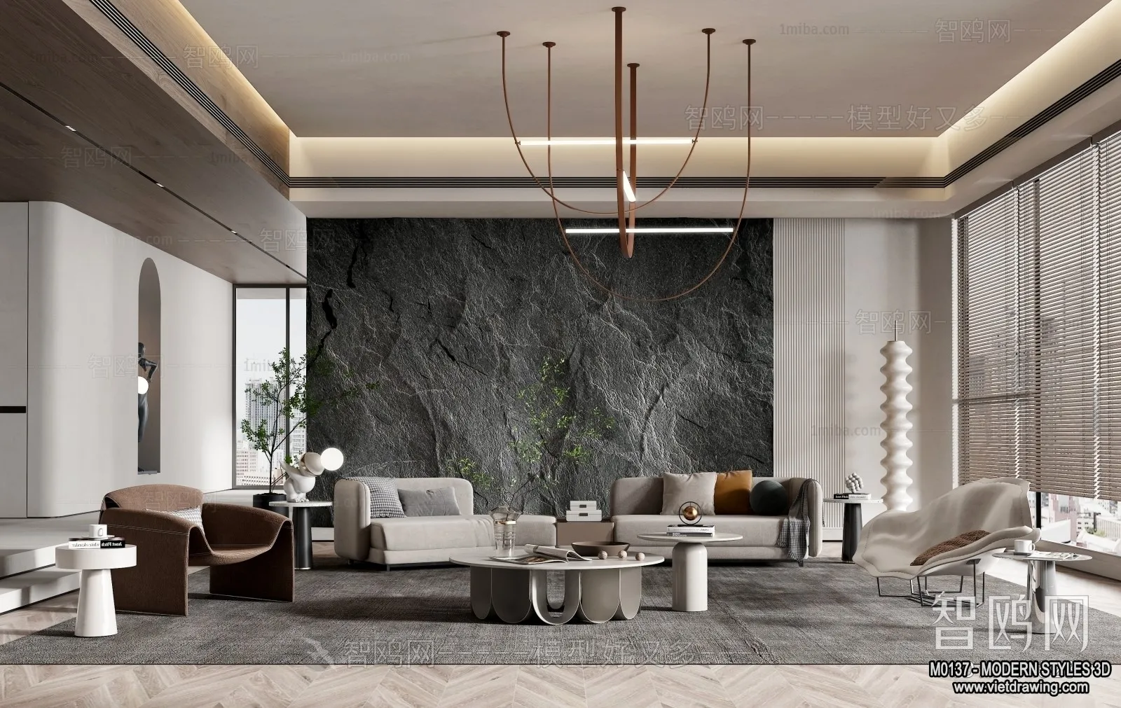 Living Room and Dining Room - 3D Interior Scene - 3D Models - 110