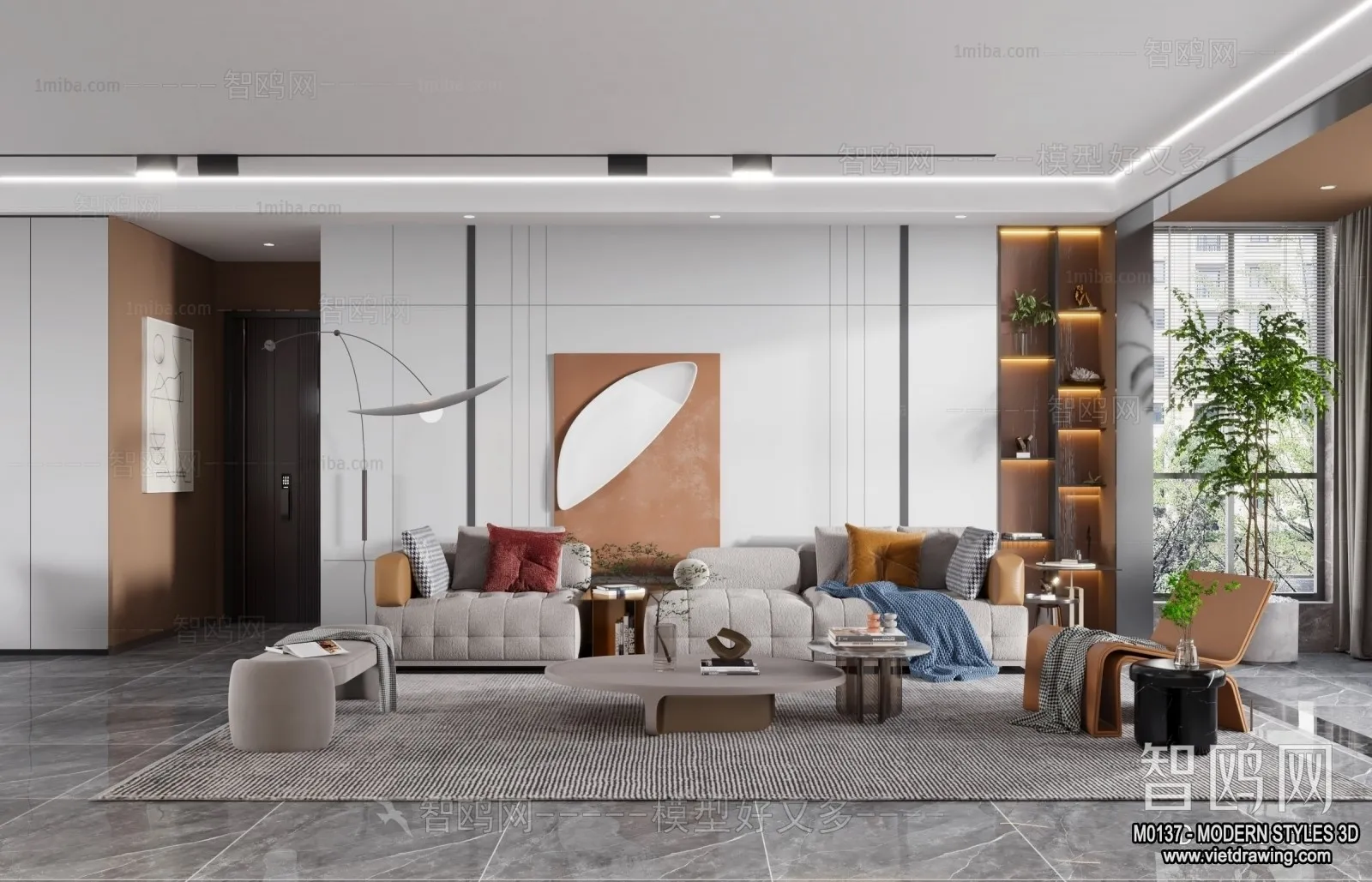 Living Room and Dining Room - 3D Interior Scene - 3D Models - 111