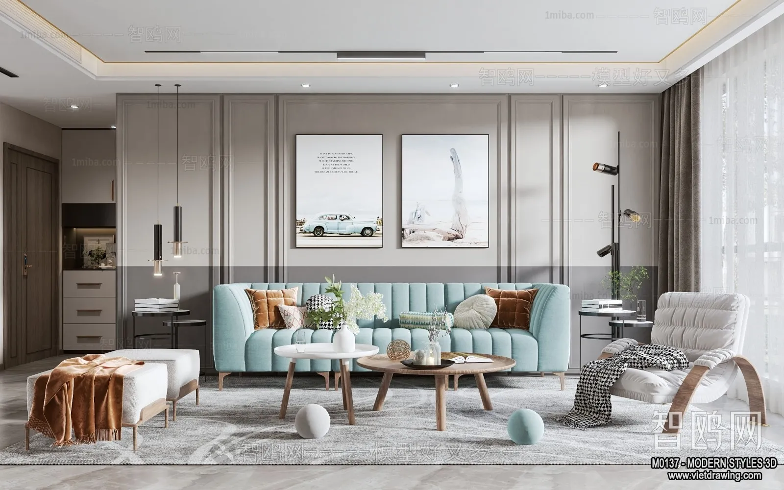 Living Room and Dining Room - 3D Interior Scene - 3D Models - 112