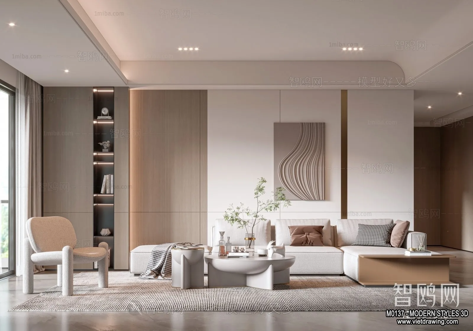 Living Room and Dining Room - 3D Interior Scene - 3D Models - 113