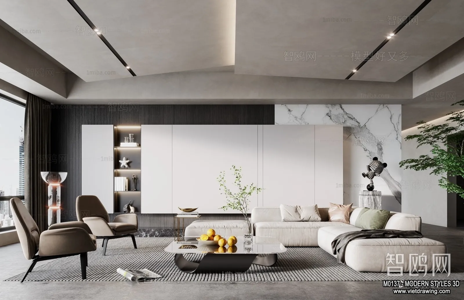 Living Room and Dining Room - 3D Interior Scene - 3D Models - 115