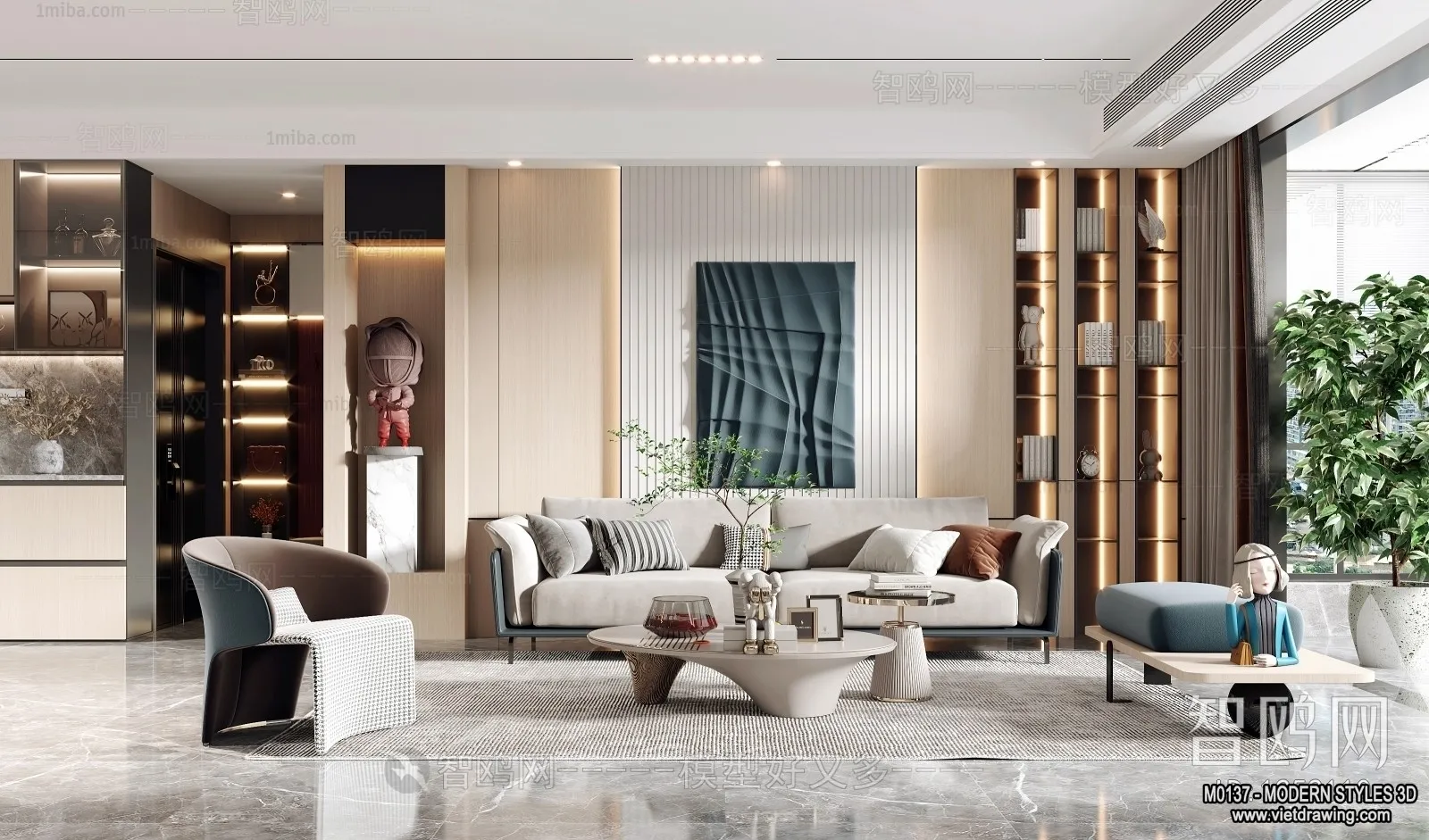 Living Room and Dining Room - 3D Interior Scene - 3D Models - 116