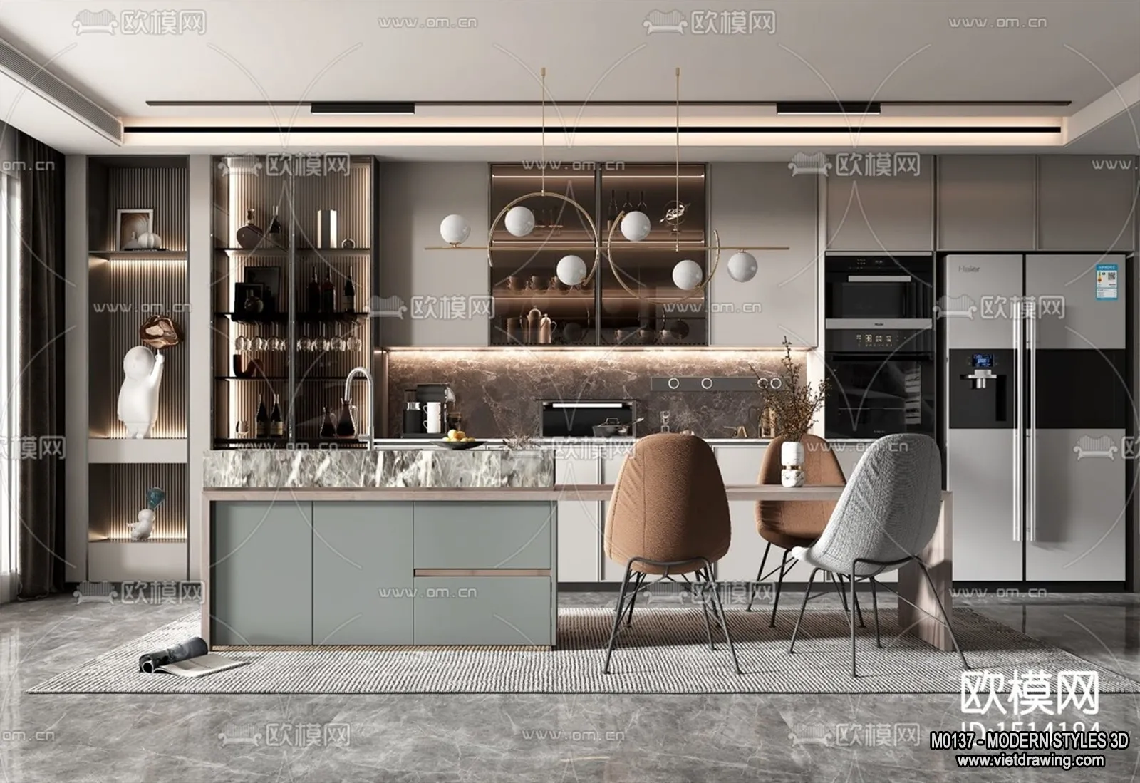 Living Room and Dining Room - 3D Interior Scene - 3D Models - 118