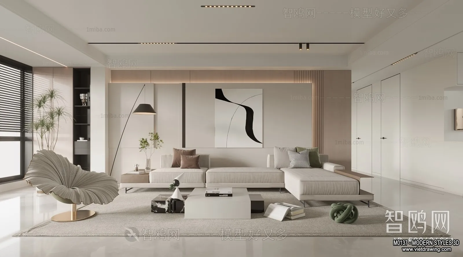 Living Room and Dining Room - 3D Interior Scene - 3D Models - 120