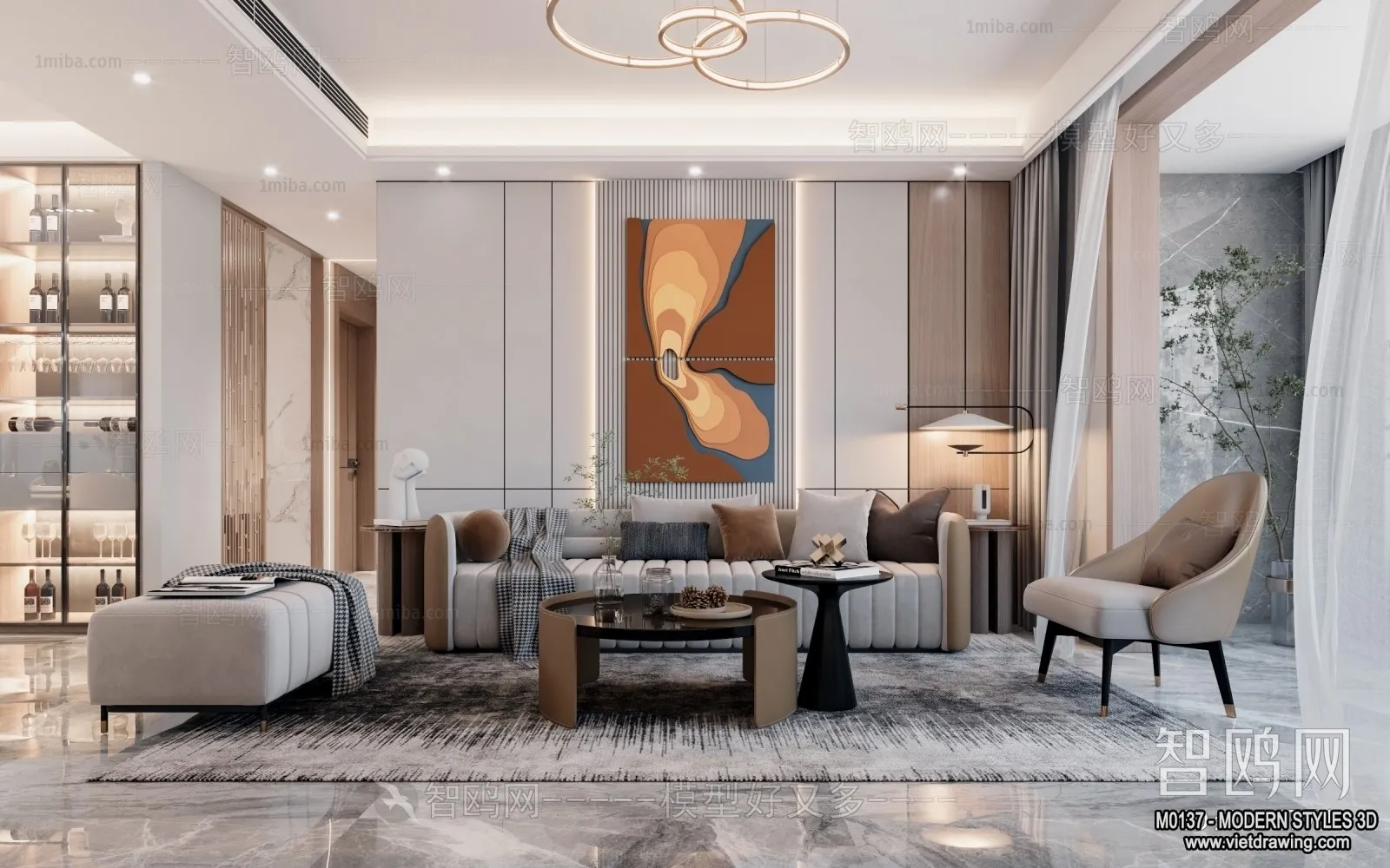 Living Room and Dining Room - 3D Interior Scene - 3D Models - 121