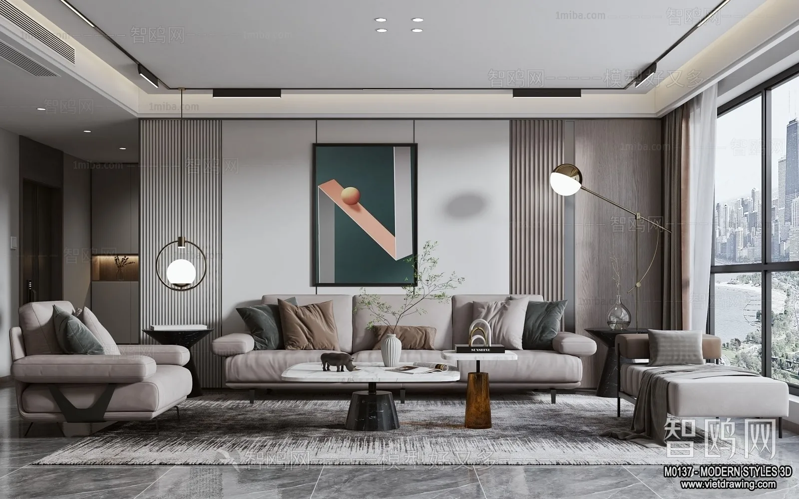 Living Room and Dining Room - 3D Interior Scene - 3D Models - 124