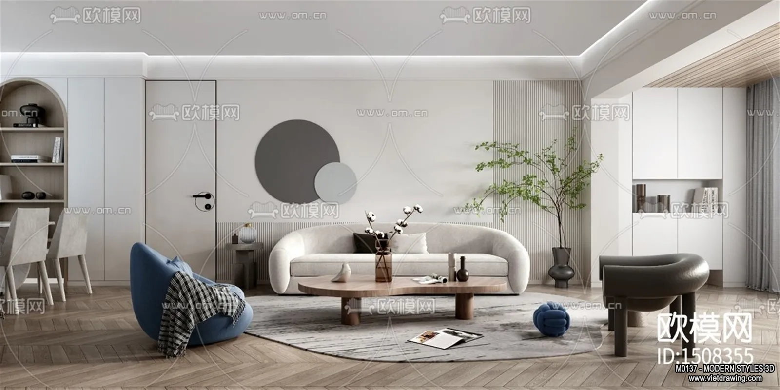 Living Room and Dining Room - 3D Interior Scene - 3D Models - 125