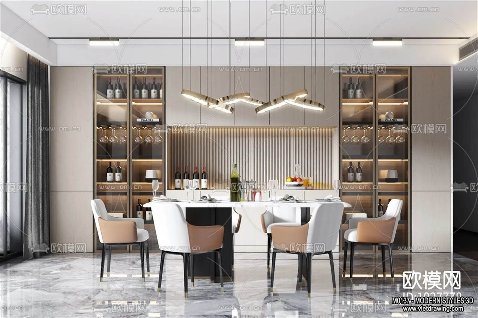 Living Room and Dining Room - 3D Interior Scene - 3D Models - 126