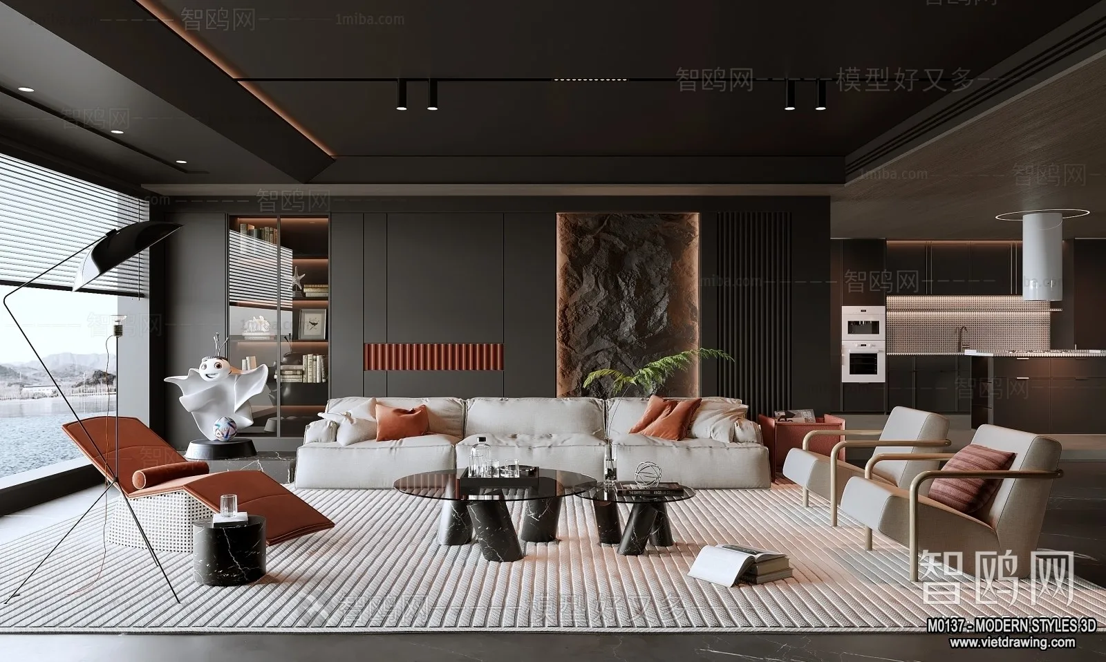 Living Room and Dining Room - 3D Interior Scene - 3D Models - 131