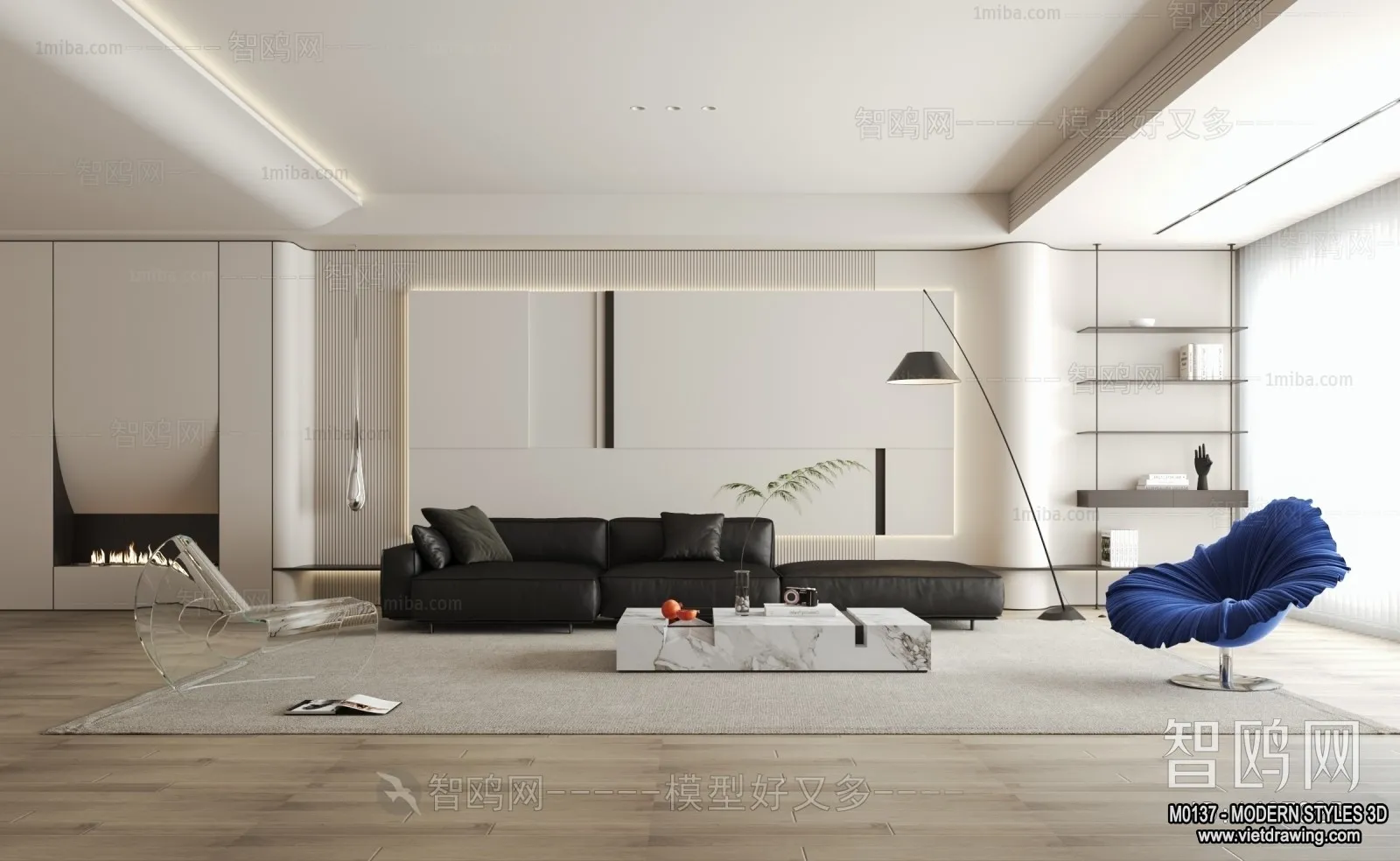 Living Room and Dining Room - 3D Interior Scene - 3D Models - 136