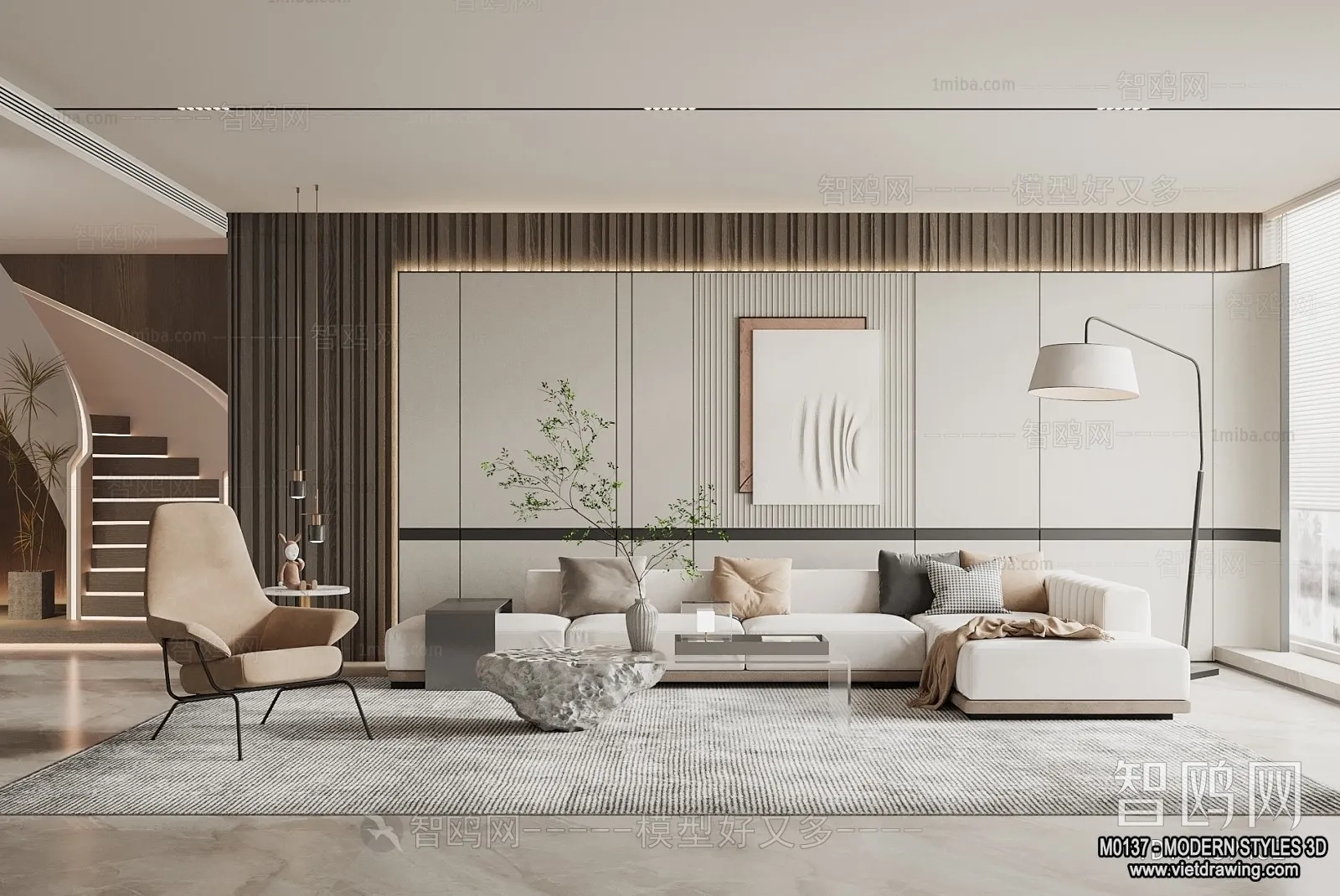 Living Room and Dining Room - 3D Interior Scene - 3D Models - 142