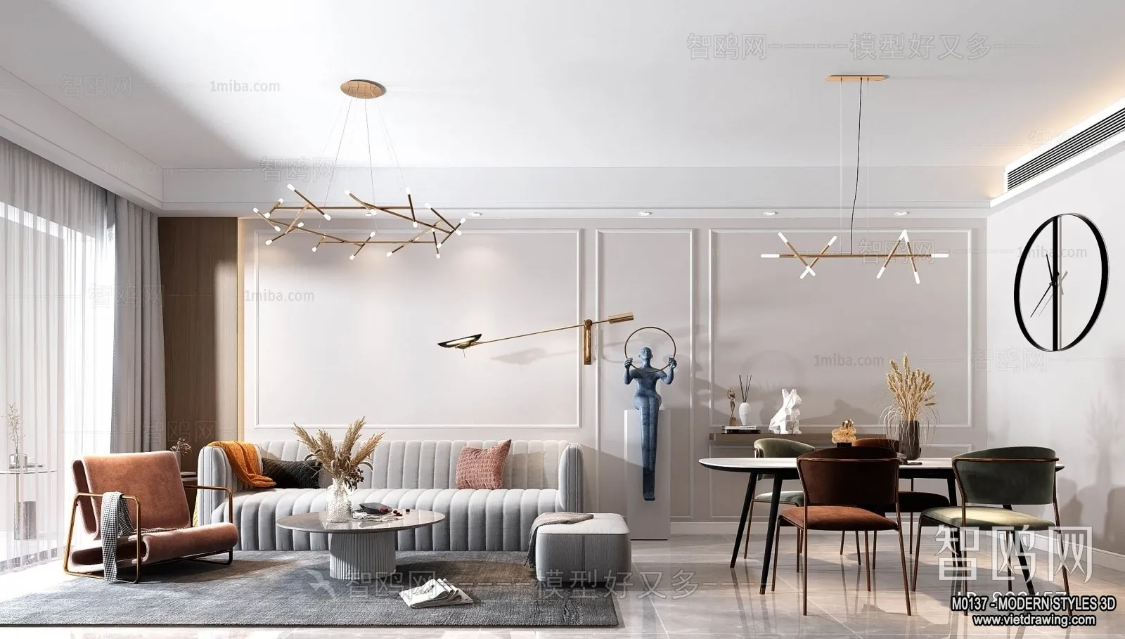 Living Room and Dining Room - 3D Interior Scene - 3D Models - 150