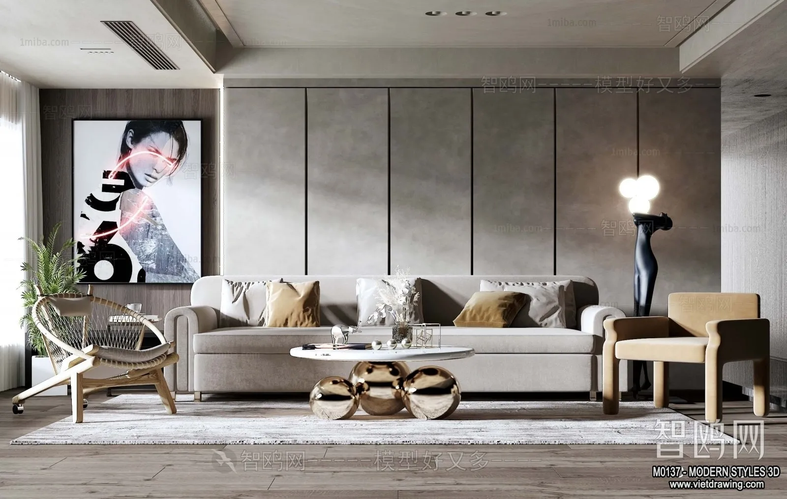 Living Room and Dining Room - 3D Interior Scene - 3D Models - 152