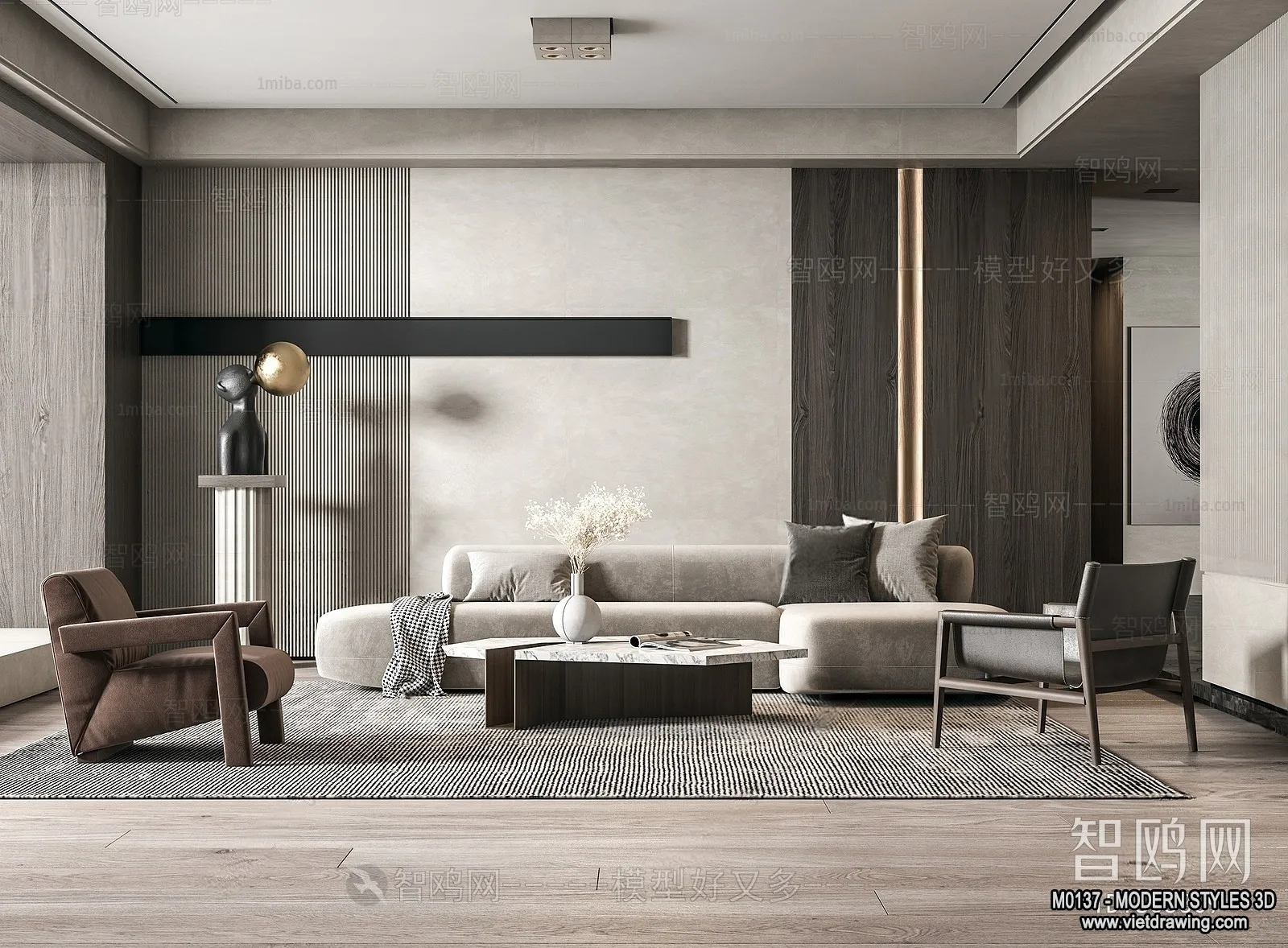 Living Room and Dining Room - 3D Interior Scene - 3D Models - 159