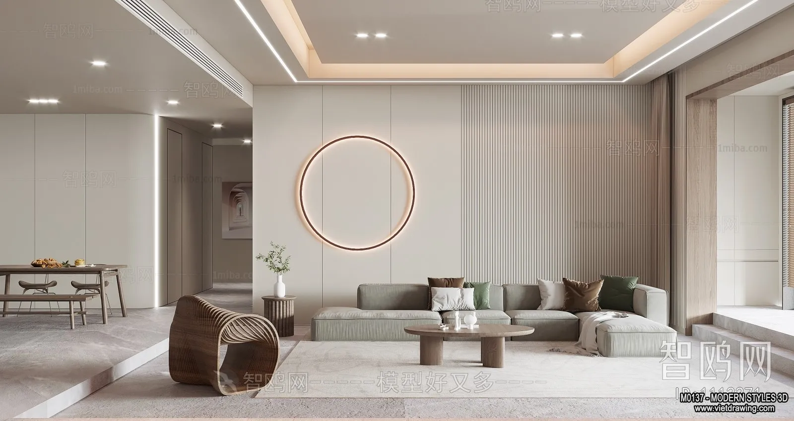 Living Room and Dining Room - 3D Interior Scene - 3D Models - 163