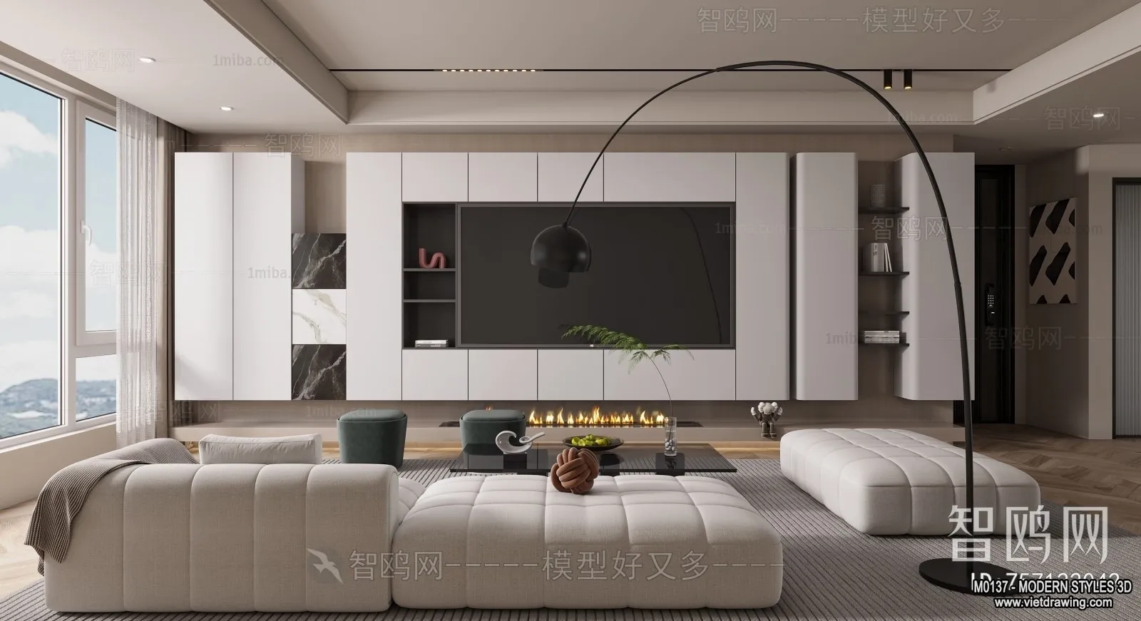 Living Room and Dining Room - 3D Interior Scene - 3D Models - 164