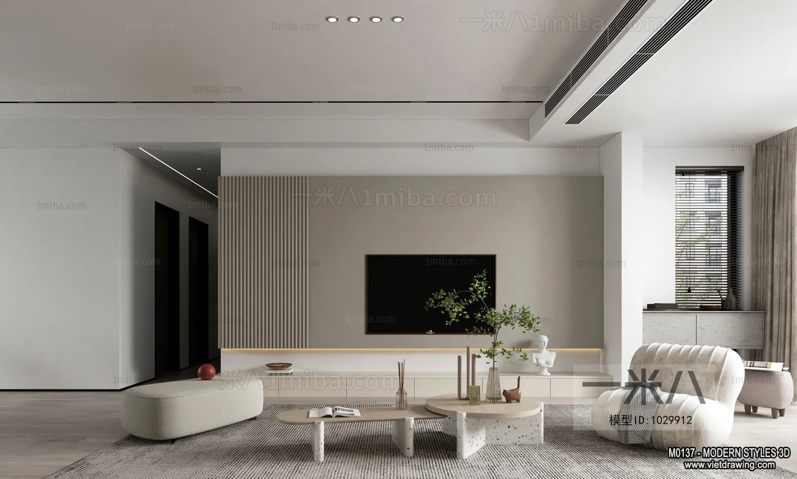 Living Room and Dining Room - 3D Interior Scene - 3D Models - 165