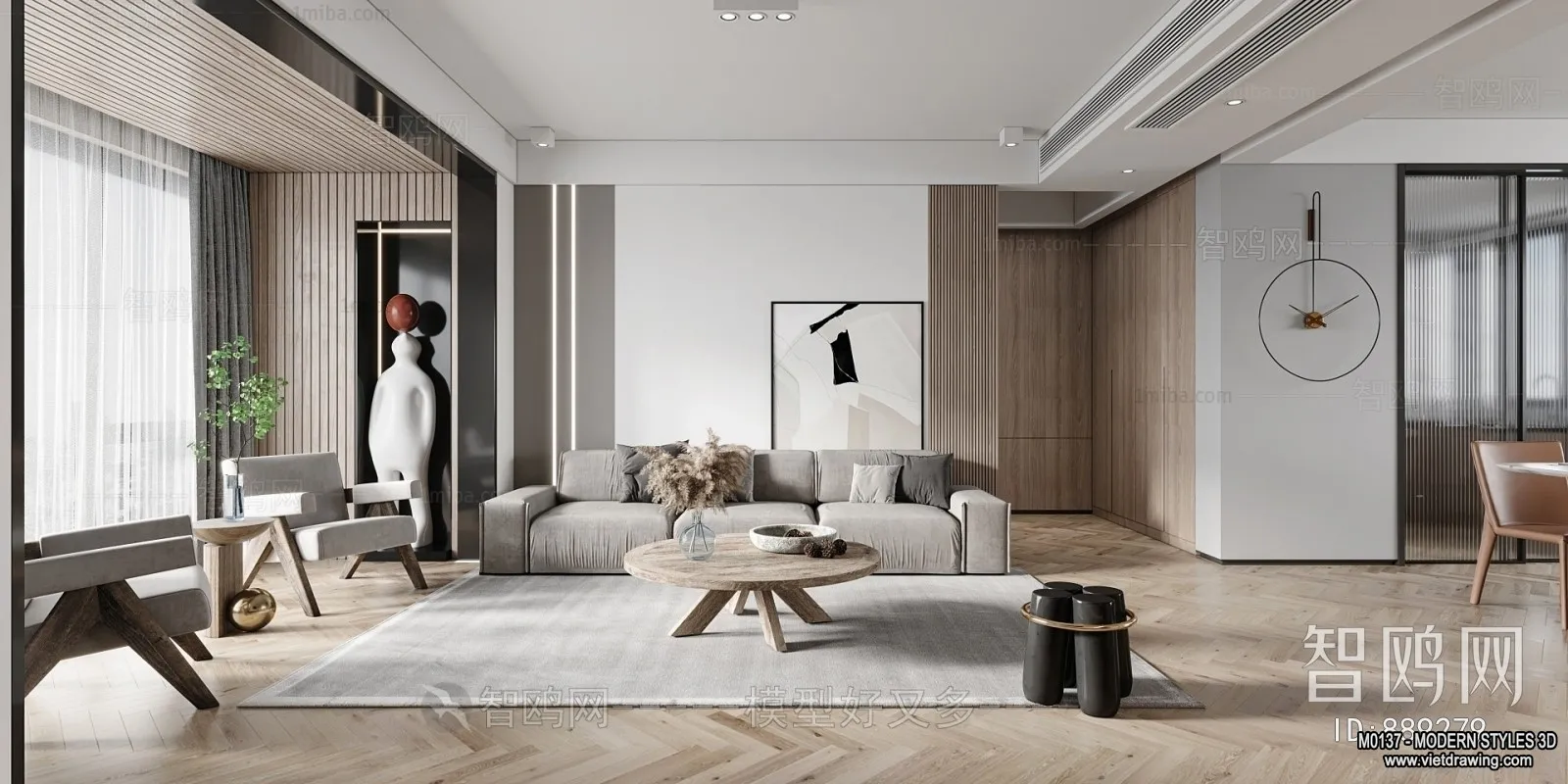 Living Room and Dining Room - 3D Interior Scene - 3D Models - 167