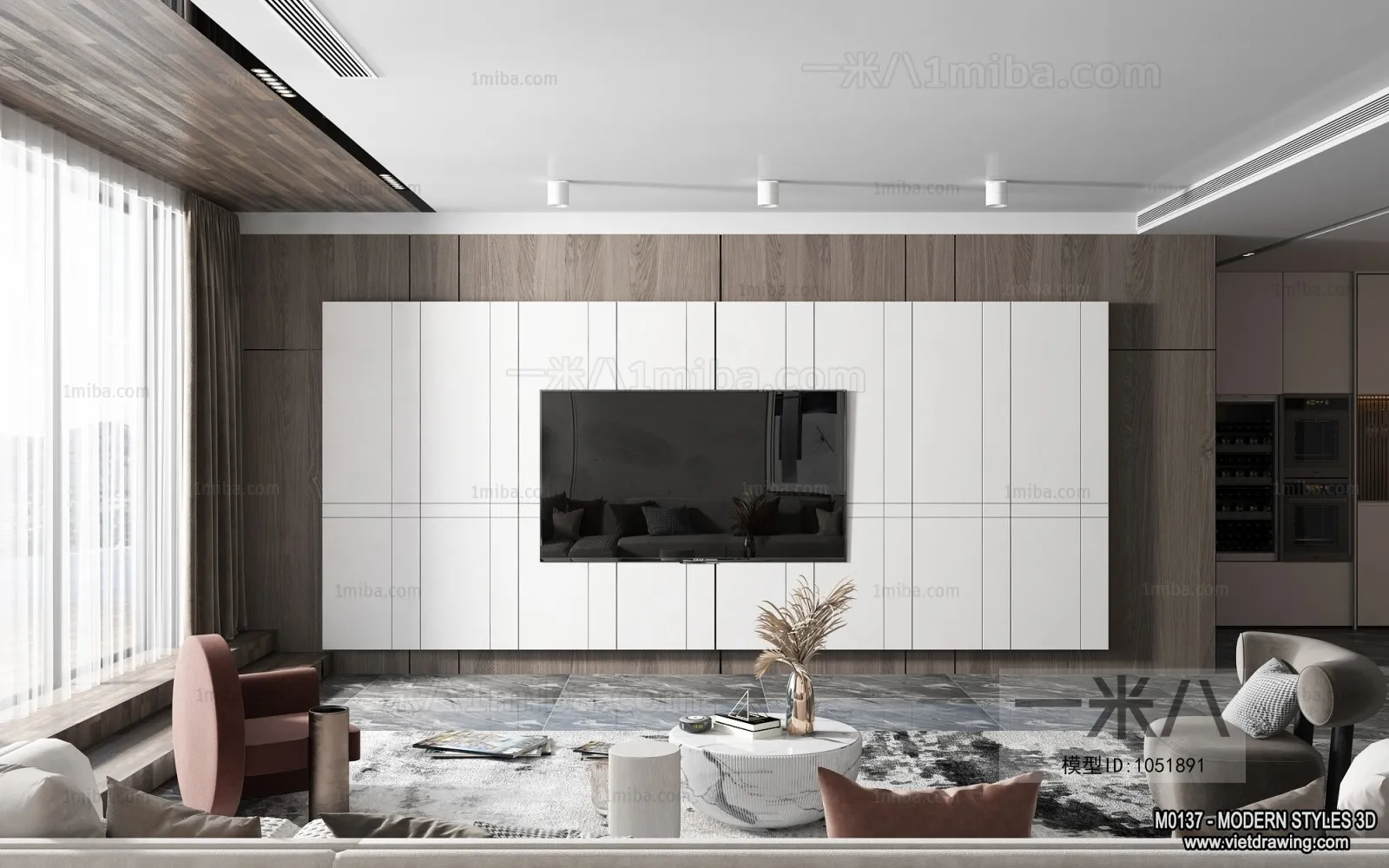 Living Room and Dining Room - 3D Interior Scene - 3D Models - 169