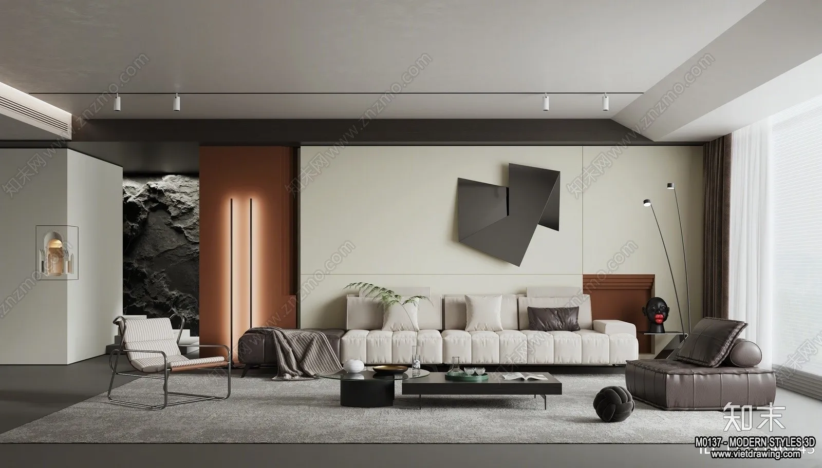 Living Room and Dining Room - 3D Interior Scene - 3D Models - 175