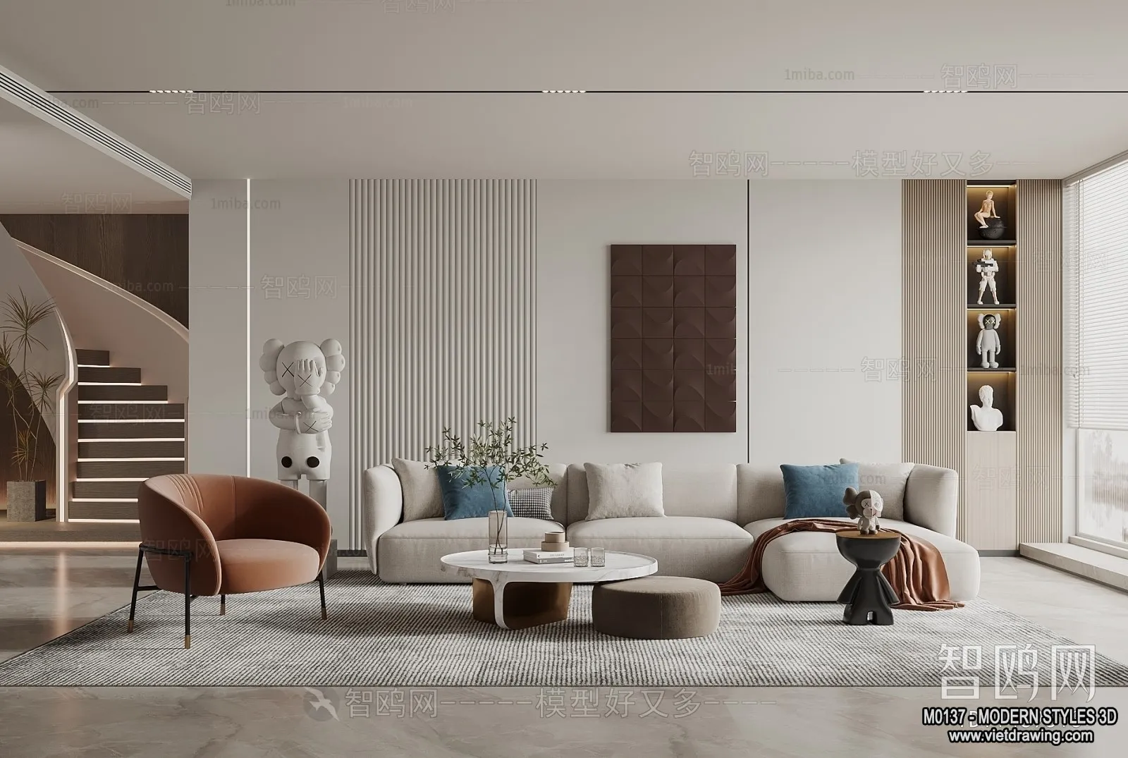 Living Room and Dining Room - 3D Interior Scene - 3D Models - 186