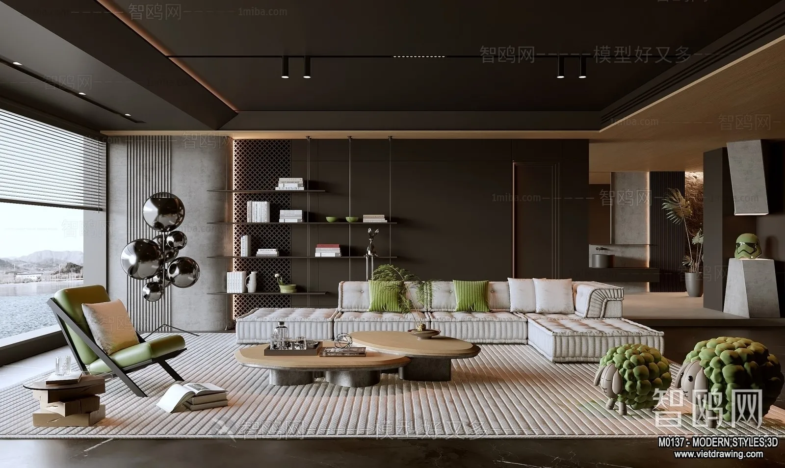 Living Room and Dining Room - 3D Interior Scene - 3D Models - 190