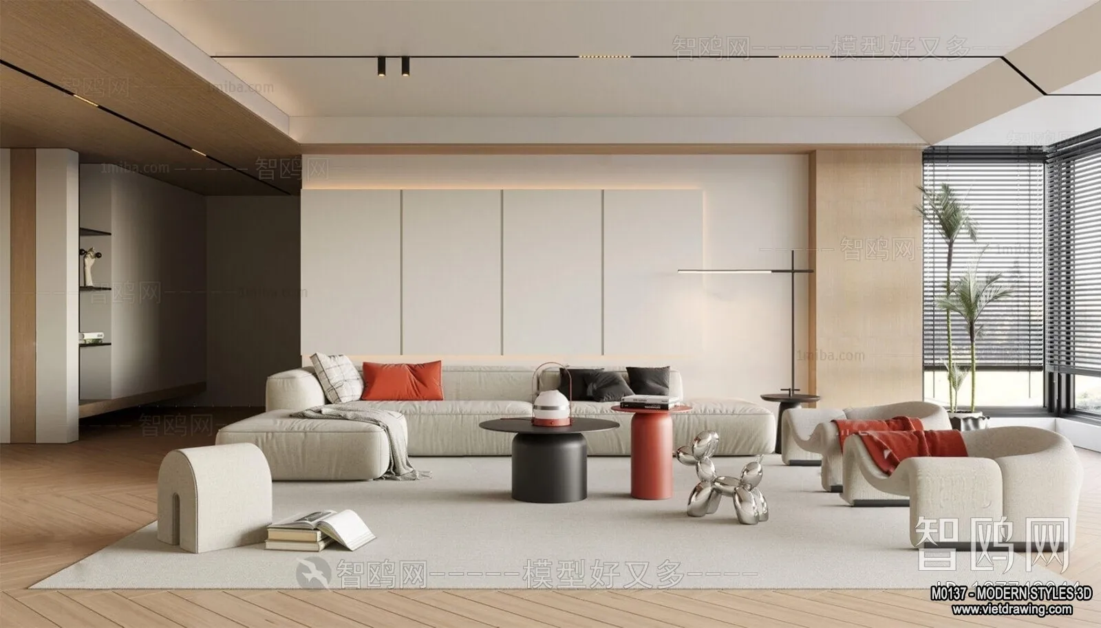 Living Room and Dining Room - 3D Interior Scene - 3D Models - 191