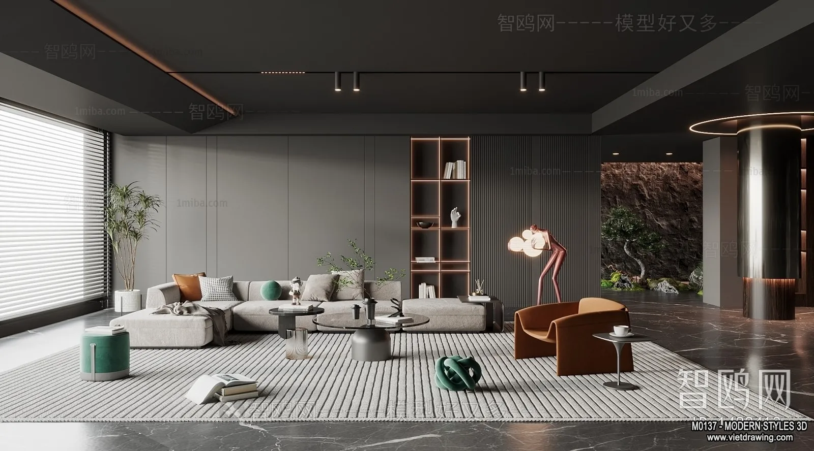 Living Room and Dining Room - 3D Interior Scene - 3D Models - 192